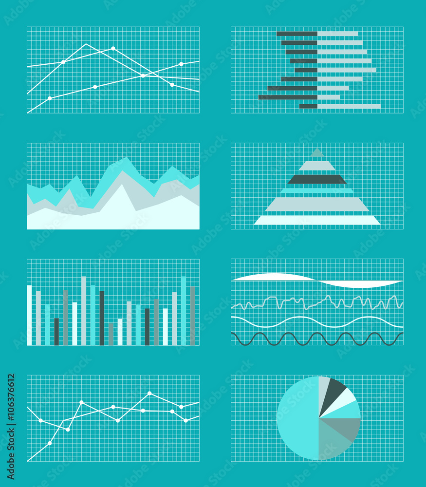 Poster set of graphs and charts. data, statistic, informative