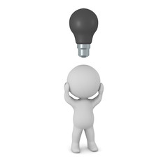 3D Character Stressed with Dark Light Bulb above Head - No Idea