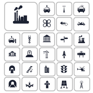 Set of twenty seven industry and infrastructure icons