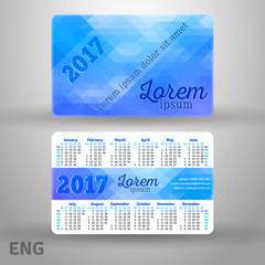 English pocket blue colors calendar for 2017, vector template