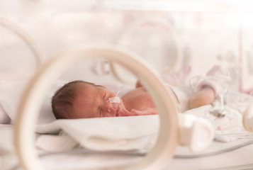 Premature newborn  baby girl - obrazy, fototapety, plakaty