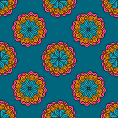 Fototapeta na wymiar Hand drawn seamless pattern with floral elements. Colorful ethnic background.