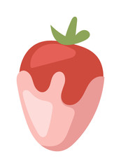Beautiful red strawberry cream in white chocolate summer vector illustration. 