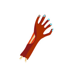 Zombie halloween cartoon death hand with blue claw vector illustration. 