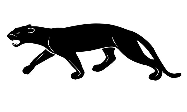 Motif ou logo représentant la silhouette noire d'une panthère noire sur fond blanc
