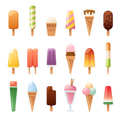 Set of ice cartoon colorful cream desserts vector illustrations. 