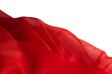 Shiny red silky fabric folds background texture