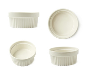 Porcelain souffle ramekin dish isolated