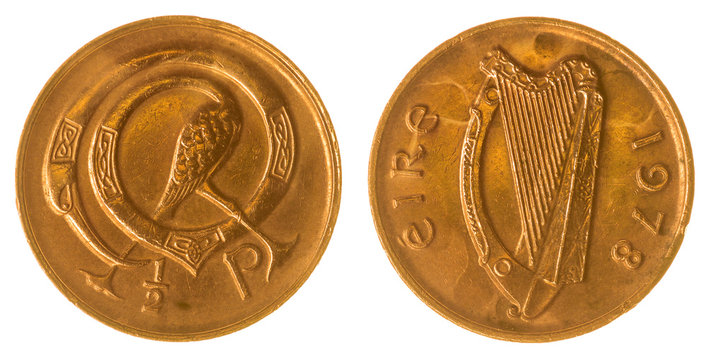 Half penny 1978 coin isolated on white background, Ireland