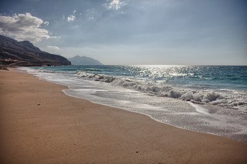 Pristine beach near Bukha, in Musandam peninsula, Oman