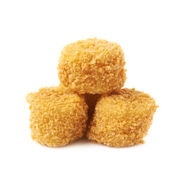 Pile of breaded crab balls isolated