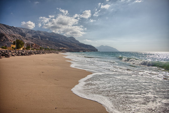 Pristine beach near Bukha, in Musandam peninsula, Oman