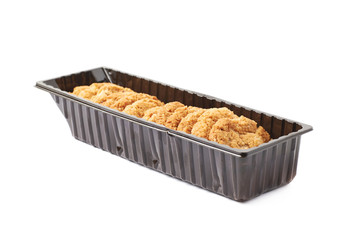 Plastic box filled with cookies isolated