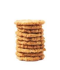 Pile stack of oatmeal cookies isolated