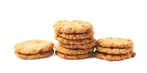 Fototapeta na wymiar Pile stack of oatmeal cookies isolated