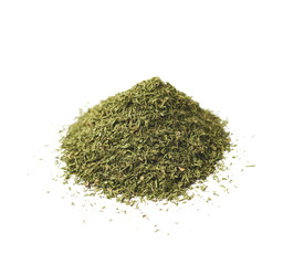 Pile of dried dill seasoning isolated