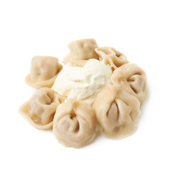 Pile of cooked dumplings isolated