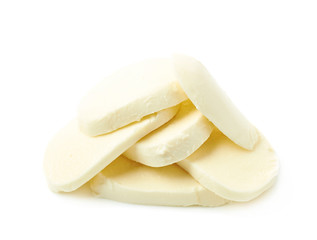 Pile of mozzarella cheese slices
