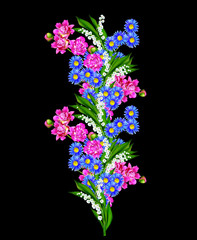 peony flowers isolated on black  background.