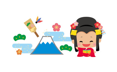 japanese girls in kimono and MT.Fuji,tourist spot.vector art