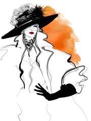 Fototapeten Modefrauenmodell mit schwarzem Hut © Isaxar