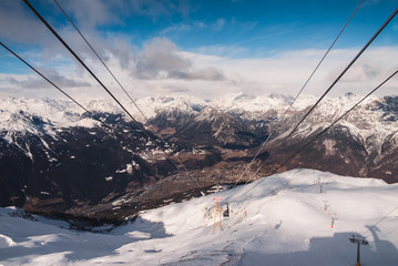Cable way station and snowy landscape