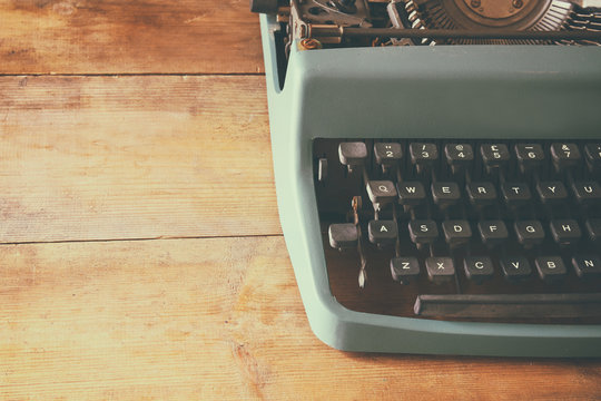close up image of typewriter keys. vintage filtered. selective focus