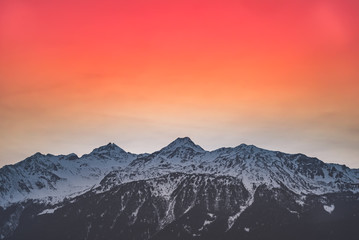 Mountain sunset with red sky