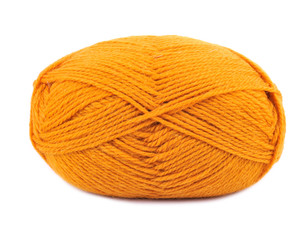 Yellow knitting yarn on isolated white