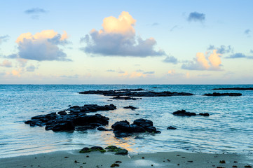 Picturesque sunset at a tropical beach. Mauritius Island