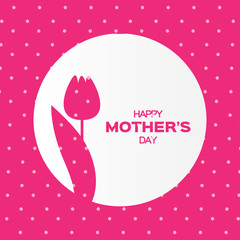 Pink Floral Greeting card - Happy Mother's Day -  8 May- Dot Background with Spring Tulip. Paper cut Frame Flower. Trendy Design Template for card, vip, gift, voucher, present.