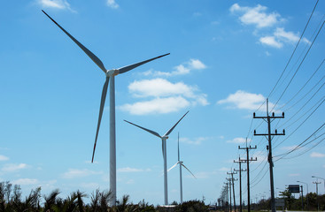wind turbine on blue sky background