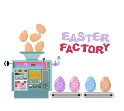 Easter factory. Production of beautiful eggs. Production technol