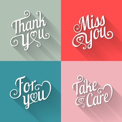 Vector typography design for card in flat style with long shadow