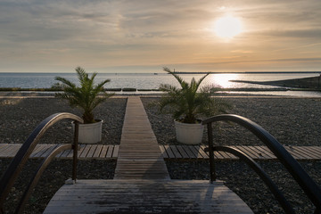 sunset on the Sochi city beach.