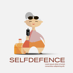 Old woman with a gun. Selfdefence concept vector image