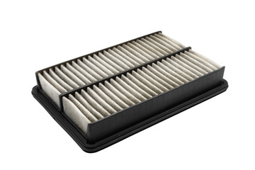 Used air filter for car, auto spare part, isolated on white