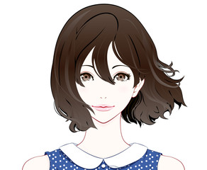 女性の表情 / 微笑 / 夏服 / なびく髪