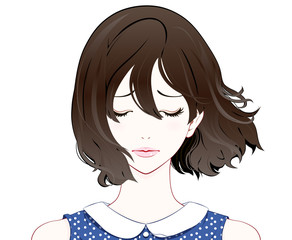 女性の表情 / 落ち込む / 夏服 / なびく髪