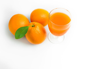 Orange and orange juice with white background