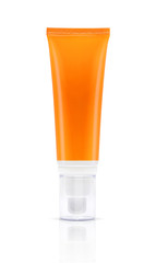 blank packaging cosmetic sunscreen tube isolated on white backgr