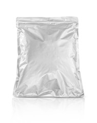 Fototapeta na wymiar blank packaging aluminium foil pouch isolated on white backgroun