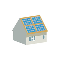 House with solar batteries on the roof icon
