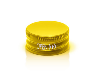 Golden cap of bottle isolated on white background