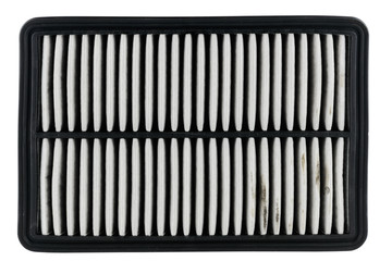 Used air filter for car, auto spare part, isolated on white