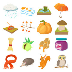 Autumn icons set, cartoon style