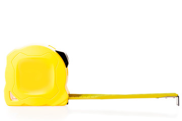 the yellow measuring tape isolated close up