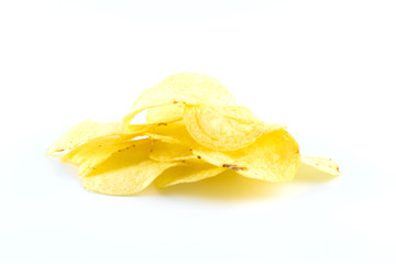 Potato chips on white