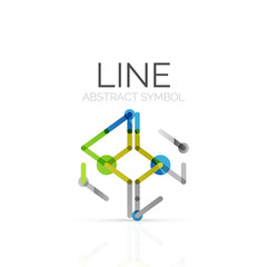 Linear abstract logo, connected multicolored segments of lines geometrical figure