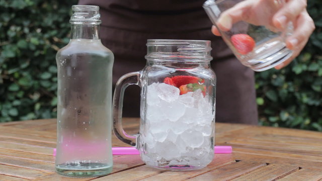 Strawberry sparkling water cold drink, stock video